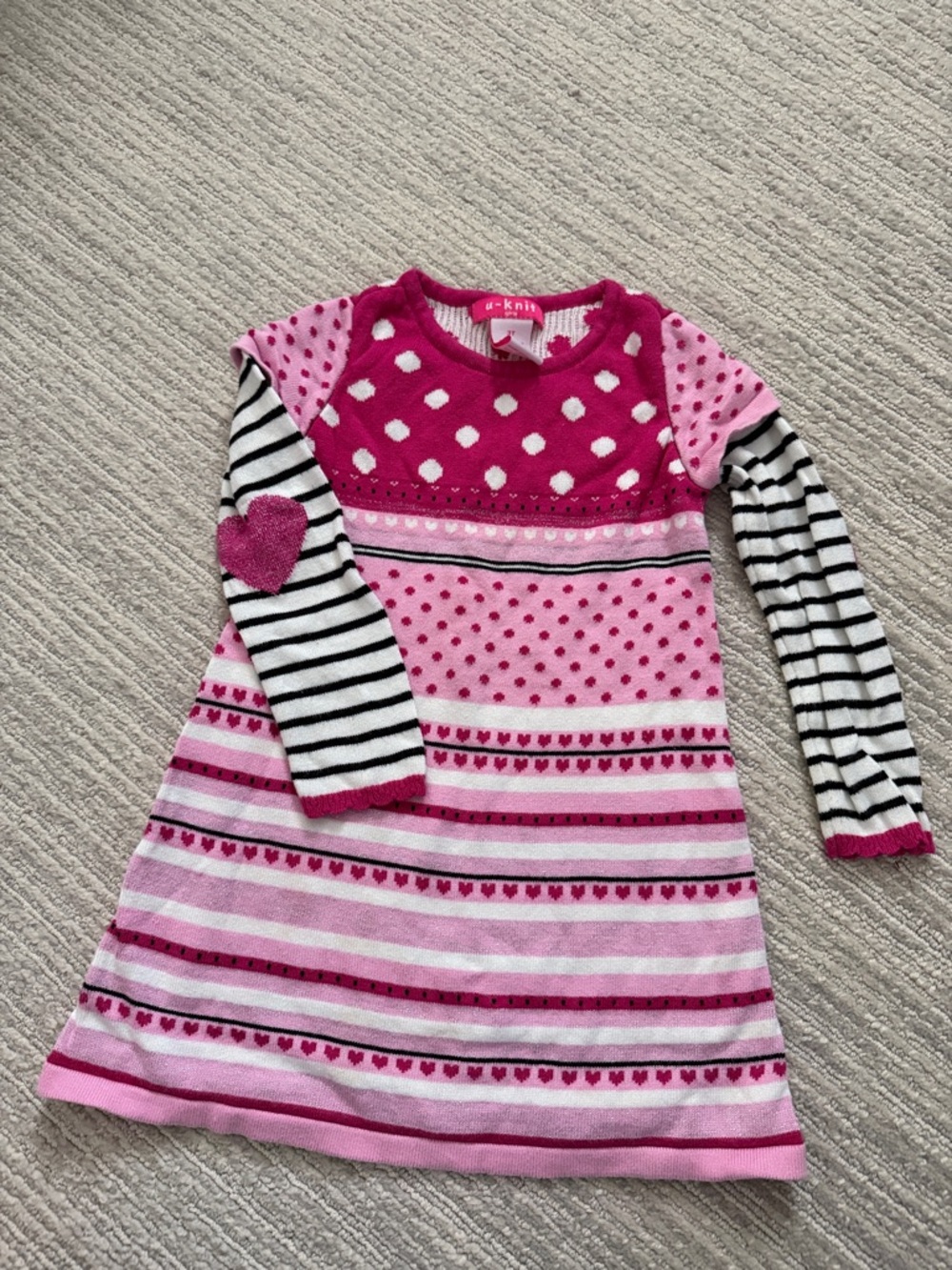 Pink & Hot Pink Striped Heart U-Knit Dress for Kids 3T